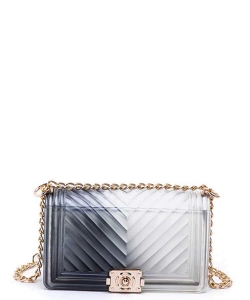 Chevron Embossed Iconic Jelly Bag 7079PP Black/Clear